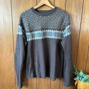 Vintage Fossil Brand Jeans‎ Mens Fair Isle Snowflake Crew Neck Sweater XL Brown